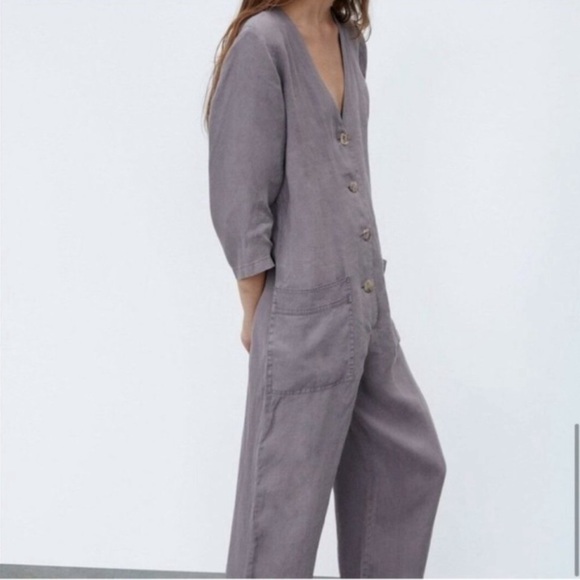 Zara Pants - NWT Zara Gray Linen Lillian Jumpsuit